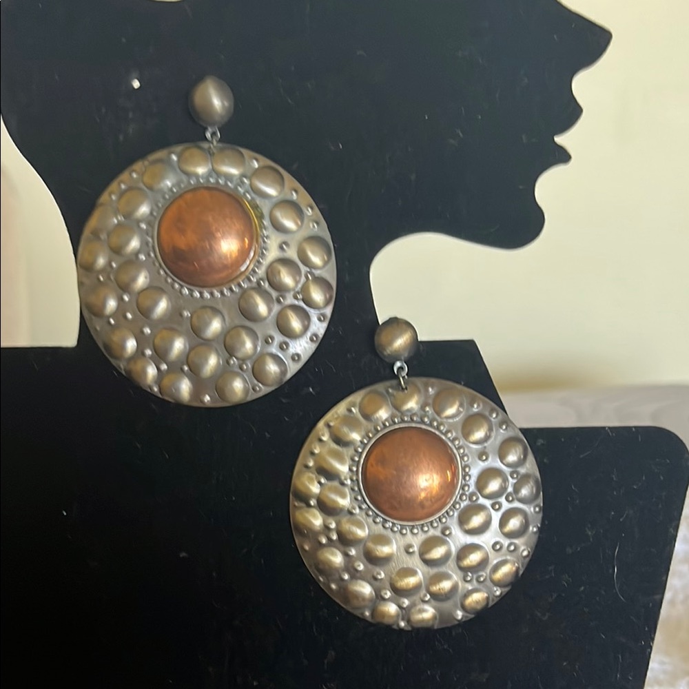 Textured Silver and Copper Earrings